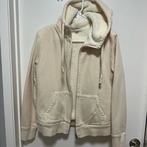 Woman Cream Uniqlo Sherpa zip up hoodie Fleece Lined Hoodie Size M #loungewear